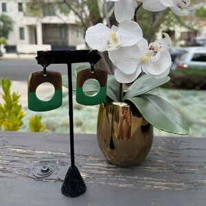 Green and  brown buffalo horn lacquer earrings